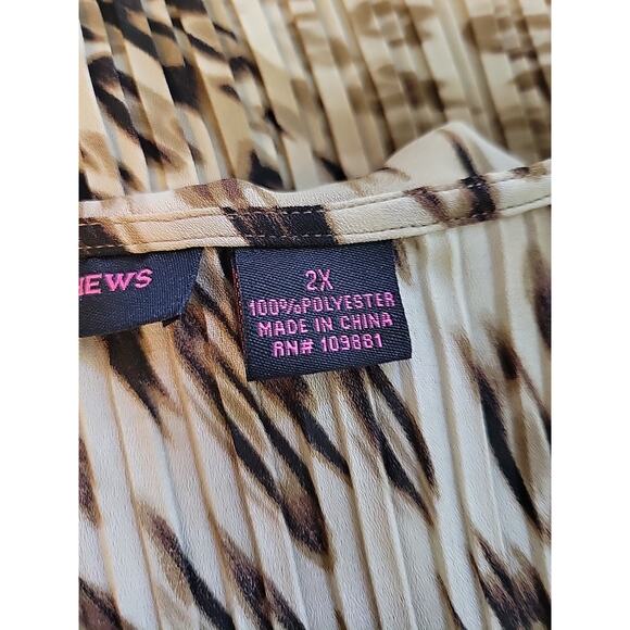 Hayley Matthews Tan Leopard Print LS Ruffled Pleated Mini Dress Tunic Plus 2X - Picture 13 of 13